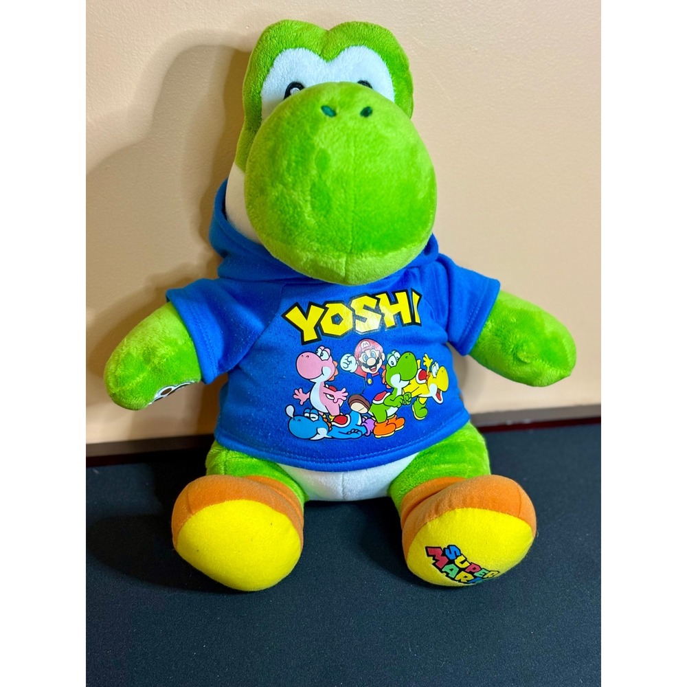 Build-A-Bear Yoshi Super Mario Plush with Blue Yoshi Graphic Hoodie Green 15in